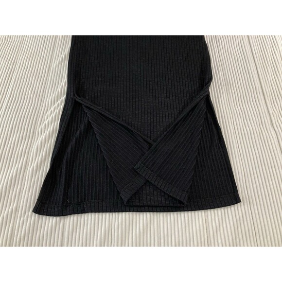 Massimo Dutti Black Maxi Dress M Mock Neck Rib Knit Side Slit Minimalist Chic - Picture 4 of 7